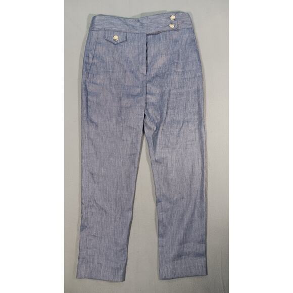 Veronica Beard Renzo slim let Linen Blend Pants Women 4 Blue  Side Button USA - Picture 1 of 6